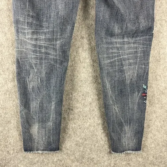 Reba Embroidered Skinny Jeans Womens 6 Floral Raw Hem Cropped Medium Rise Boho - Picture 9 of 13